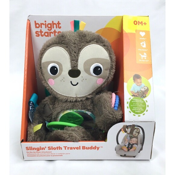 Bright Starts Slingin’ Sloth Travel Buddy Toy On the Go Plush Attachment Baby - Picture 1 of 3